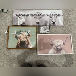 Hobby Lobby Highland Cow Art Set - Green, Pink, Brown
